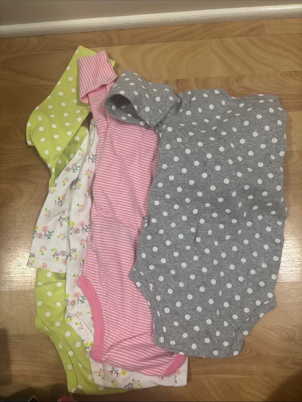 Carter's Baby One-Piece Bodysuit Set - Lime, White, Pink, Gray  4 PIECE BUNDLE